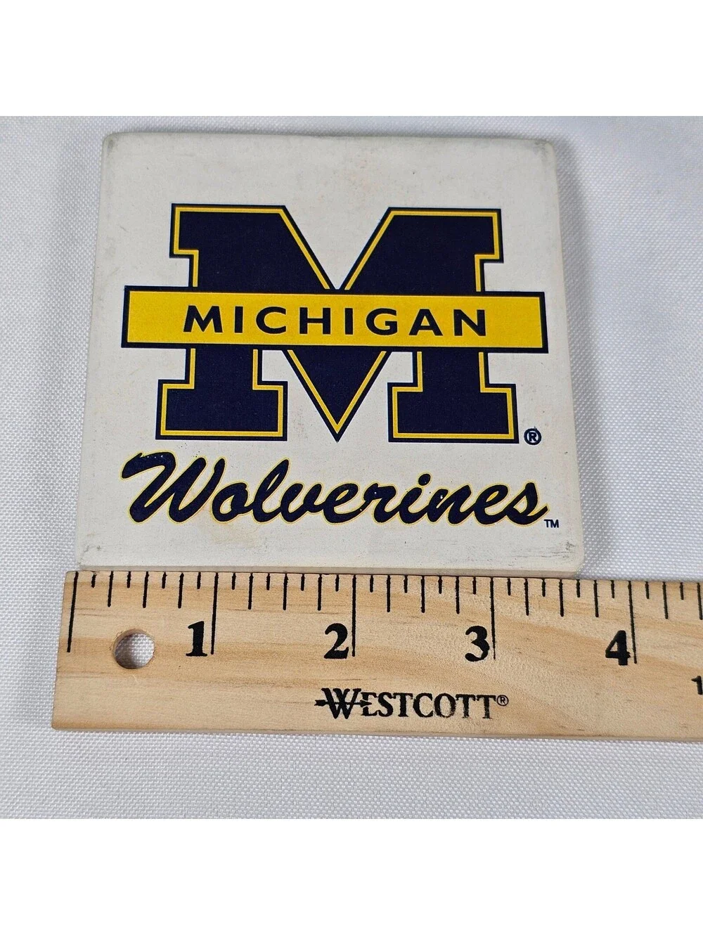 Vtg Michigan Wolverines Coaster Set of 4 w/ Rustic Wood Crate Holder Farm Fresh